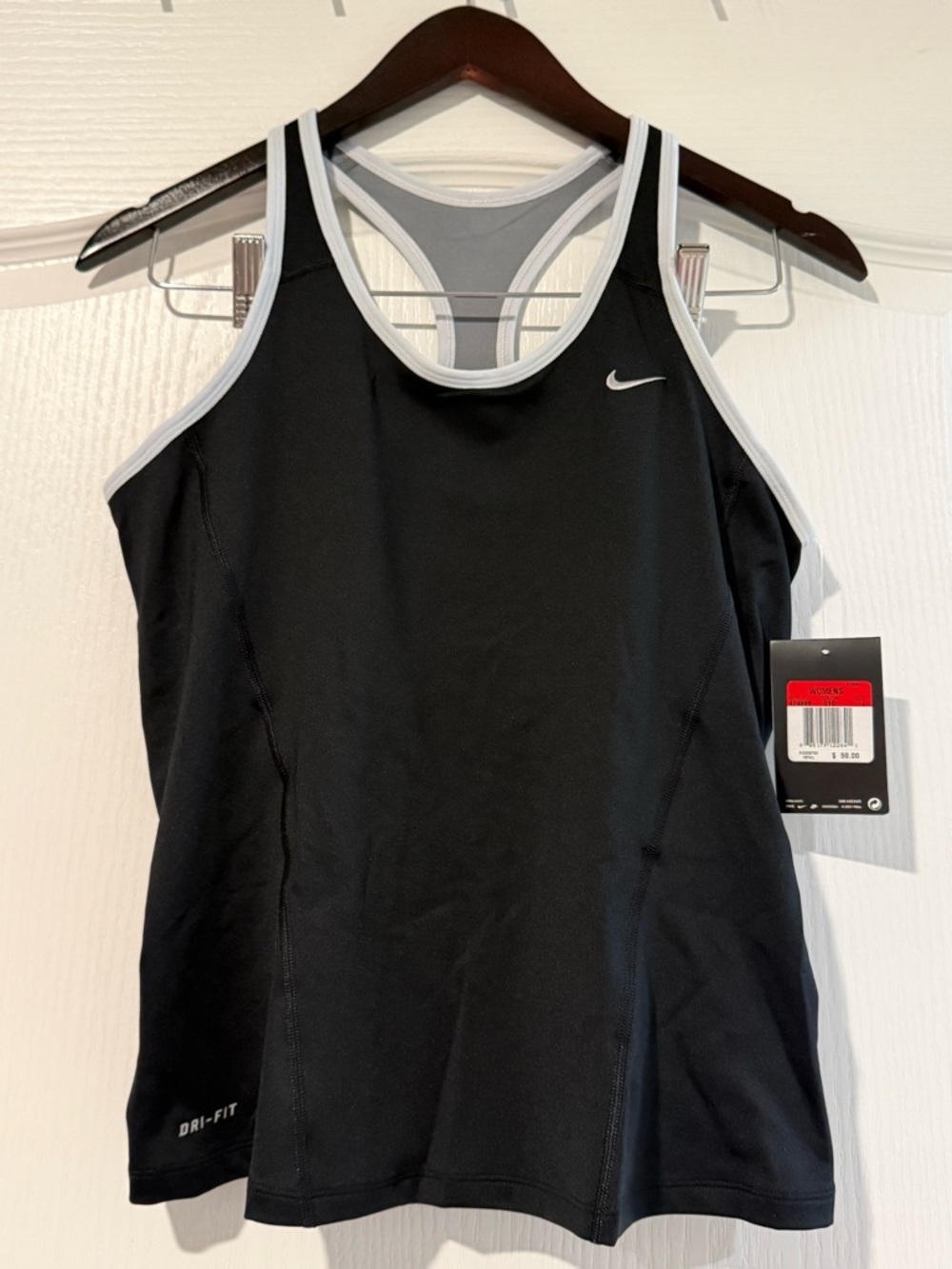 Nike Dri-FIT Racerback Tank Top Black White Athletic Workout Womens Size L
